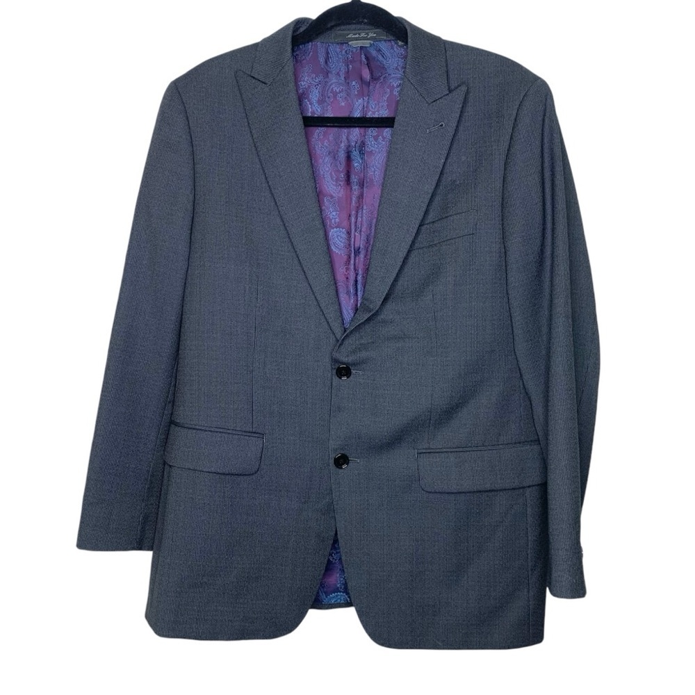 Indochino Men's Wool Gray Paisley Lined Pin Striped Blazer